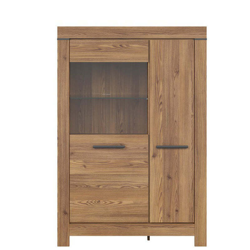 BALIN BRW REG1D1W 2 Door Glass Fronted LED BLACK RED WHITE Display Cabinet-Sibiu Gold Larch