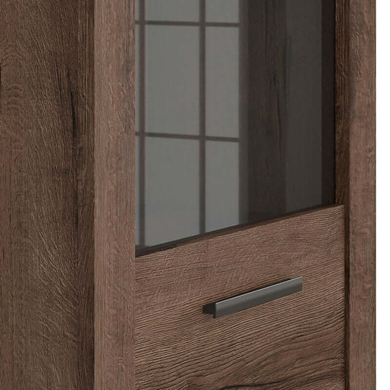 BALIN BRW REG1W 1 Door Glass Fronted LED BLACK RED WHITE Display Cabinet-Monastery Oak