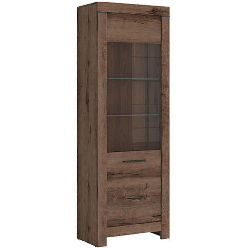 BALIN BRW REG1W 1 Door Glass Fronted LED BLACK RED WHITE Display Cabinet-Monastery Oak