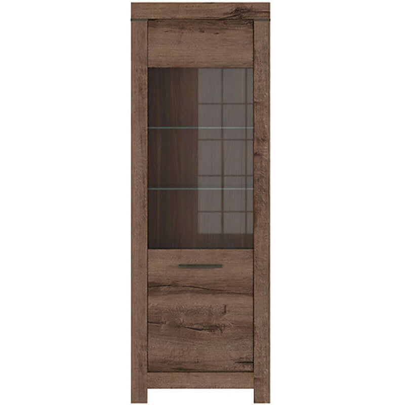 BALIN BRW REG1W 1 Door Glass Fronted LED BLACK RED WHITE Display Cabinet-Monastery Oak