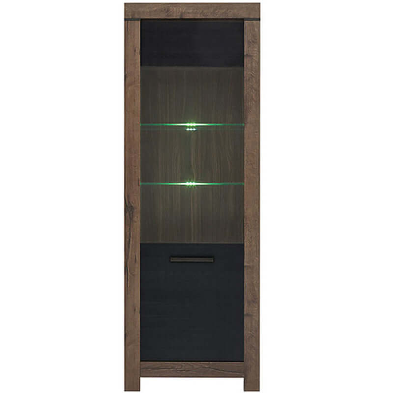 BALIN BRW REG1W 1 Door Glass Fronted LED BLACK RED WHITE Display Cabinet-Monastery Oak / Black Oak