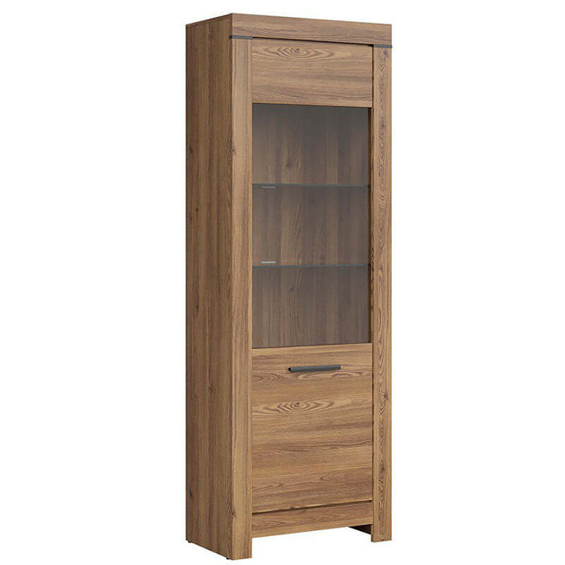 BALIN BRW REG1W 1 Door Glass Fronted LED BLACK RED WHITE Display Cabinet-Sibiu Gold Larch