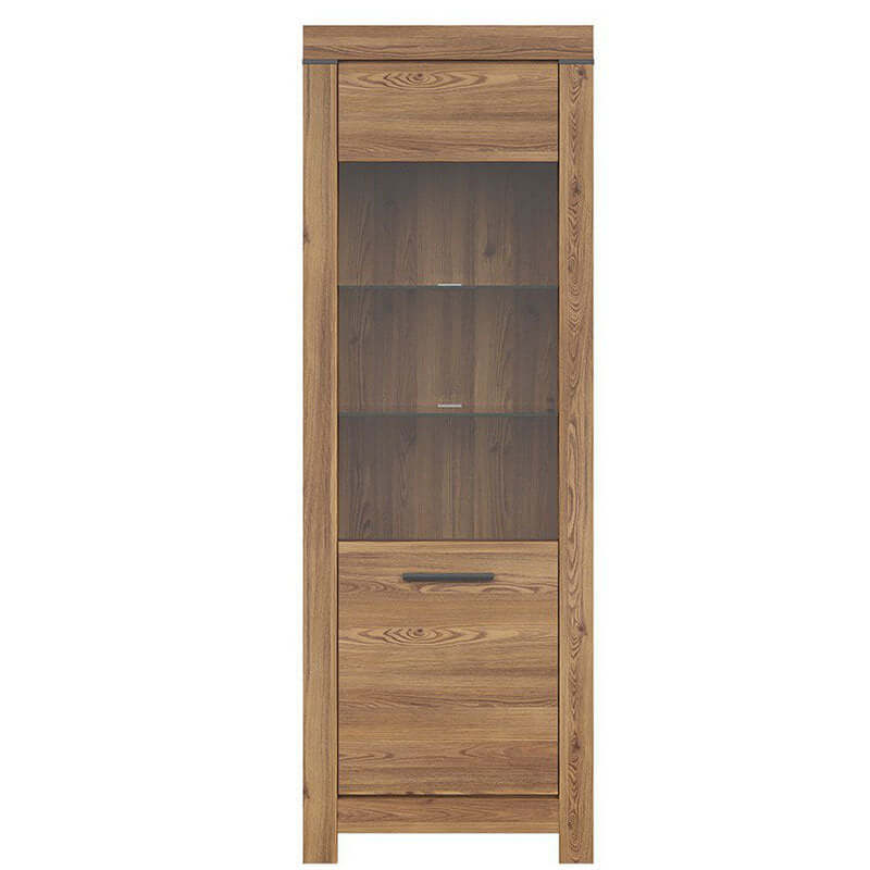 BALIN BRW REG1W 1 Door Glass Fronted LED BLACK RED WHITE Display Cabinet-Sibiu Gold Larch