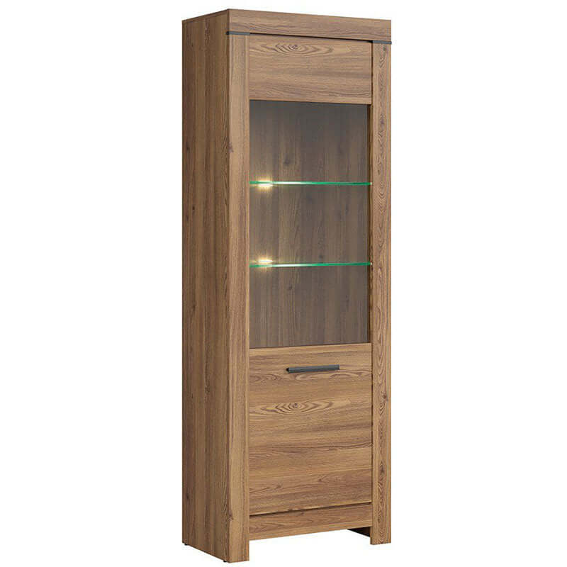 BALIN BRW REG1W 1 Door Glass Fronted LED BLACK RED WHITE Display Cabinet-Sibiu Gold Larch