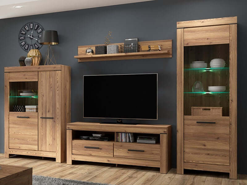 BALIN BRW Wall Unit LED BLACK RED WHITE Furniture Set-Sibiu Gold Larch