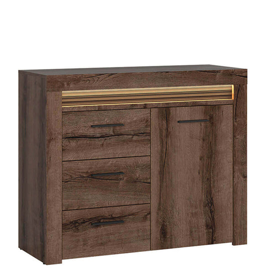 BAYLAR BRW KOM1D3S 1 Door 3 Drawer LED BLACK RED WHITE Sideboard-Monastery Oak