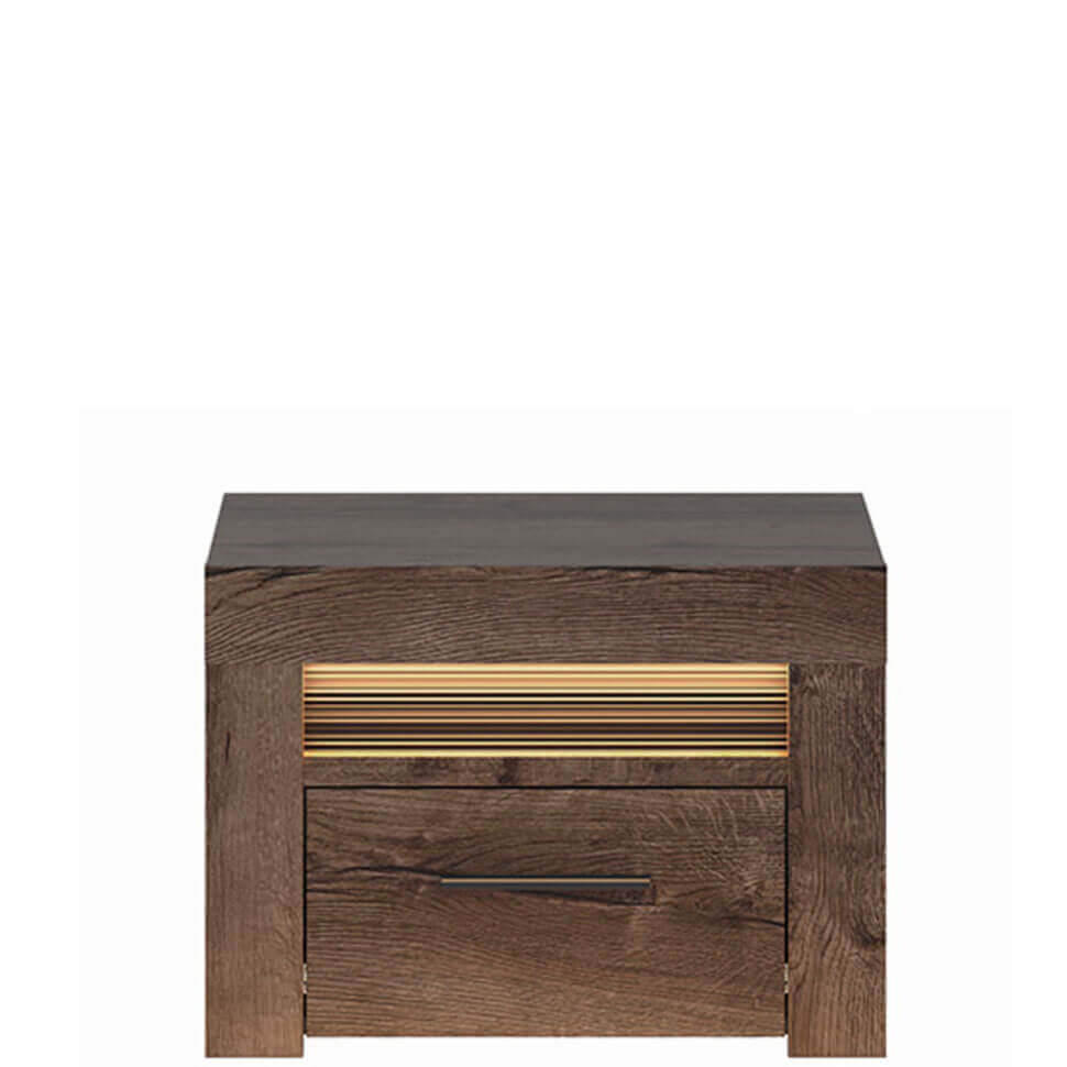 BAYLAR BRW KOM1S 1 Drawer LED BLACK RED WHITE Bedside Table-Monastery Oak