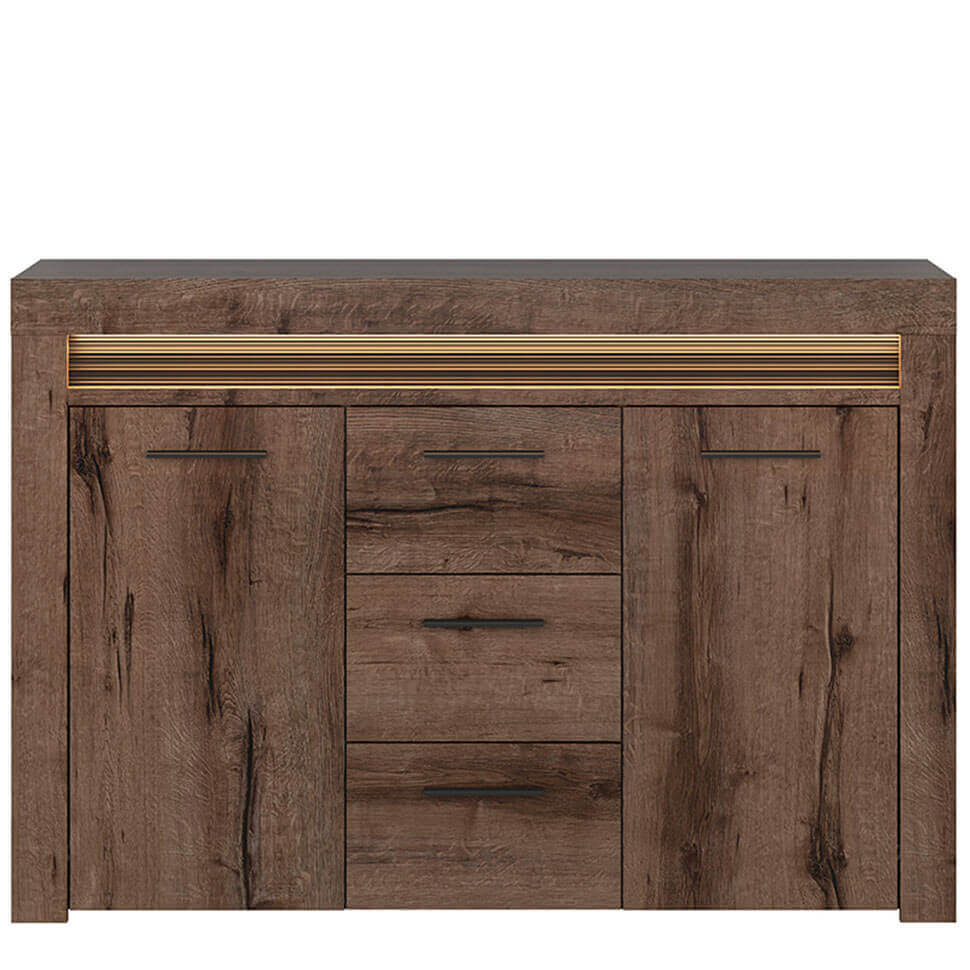 BAYLAR BRW KOM2D3S 2 Door 3 Drawer LED BLACK RED WHITE Sideboard-Monastery Oak