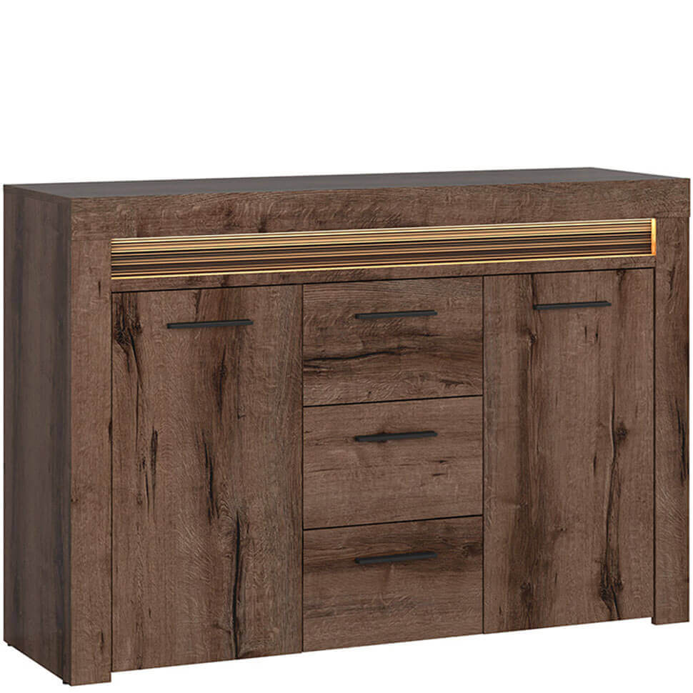 BAYLAR BRW KOM2D3S 2 Door 3 Drawer LED BLACK RED WHITE Sideboard-Monastery Oak