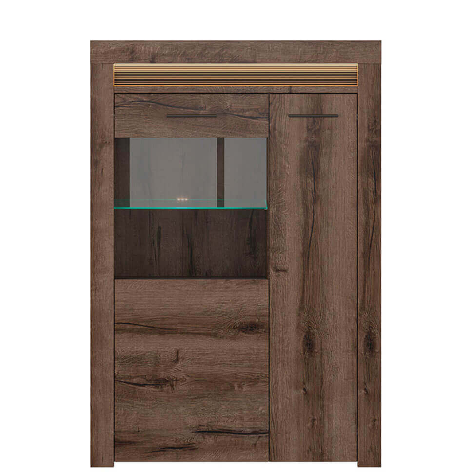 BAYLAR BRW REG1W1D/100 2 Door Glass Fronted LED BLACK RED WHITE Display Cabinet-Monastery Oak