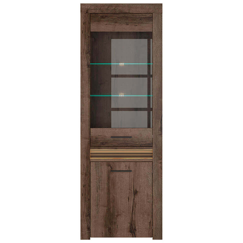 BAYLAR BRW REG1W1D/68 2 Door Glass Fronted LED BLACK RED WHITE Display Cabinet-Monastery Oak