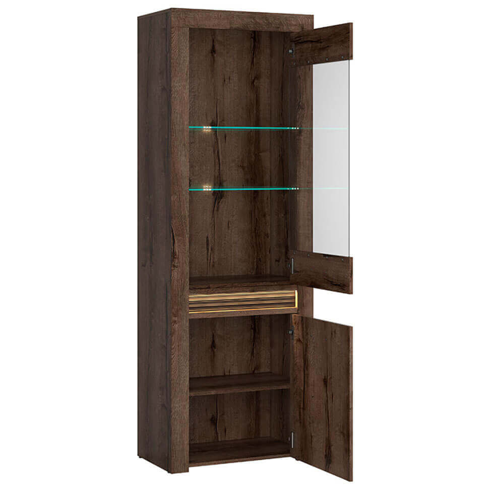 BAYLAR BRW REG1W1D/68 2 Door Glass Fronted LED BLACK RED WHITE Display Cabinet-Monastery Oak