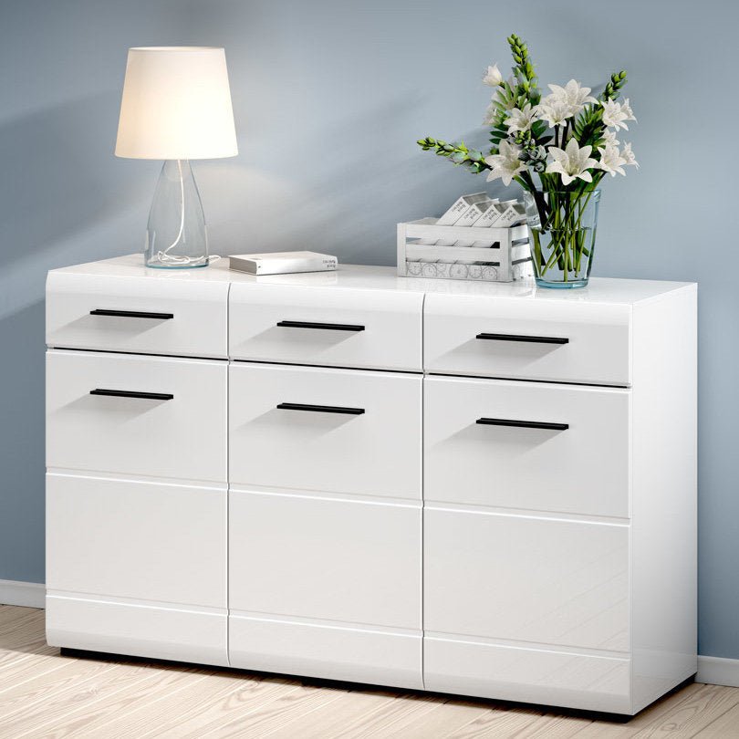 FEVER BRW KOM3D3S/9/15 3 Door 3 Drawer BLACK RED WHITE Dresser-White / White Gloss