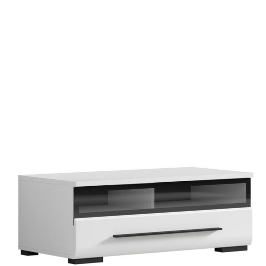 FEVER BRW RTV1S/3/10/S 1 Drawer Glass Fronted BLACK RED WHITE TV Cabinet-White / White Gloss