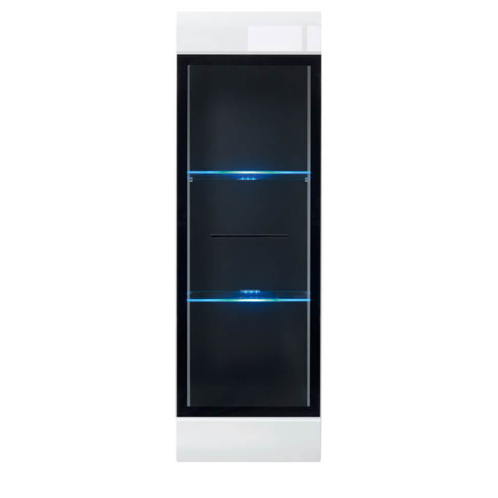 FEVER BRW SFW1W/12/4 1 Door Glass Fronted LED BLACK RED WHITE Display Cabinet-White / White Gloss