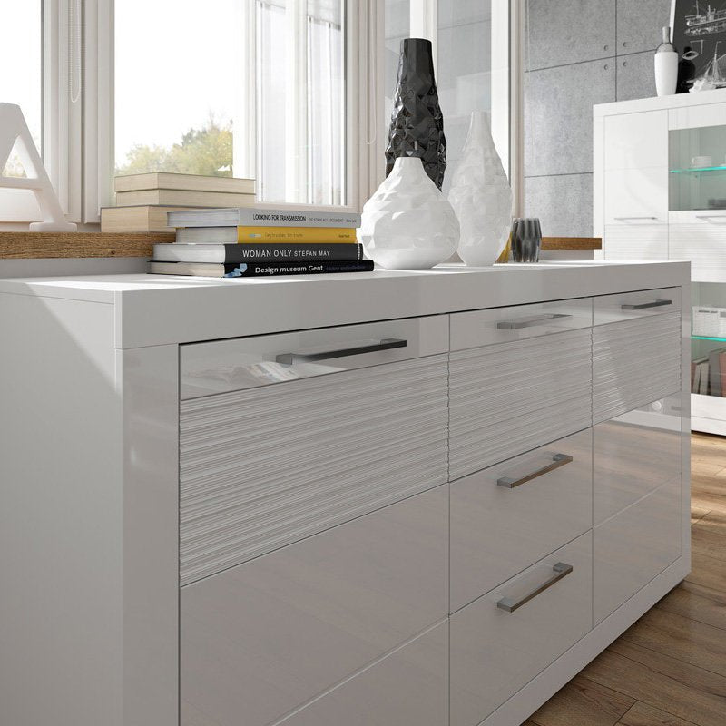 FLAMES BRW KOM2D3S 2 Door 3 Drawer High Gloss BLACK RED WHITE Sideboard-White / White Gloss