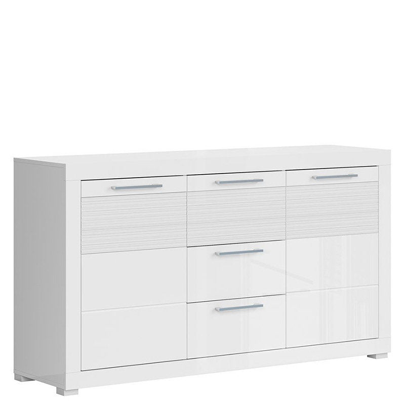 FLAMES BRW KOM2D3S 2 Door 3 Drawer High Gloss BLACK RED WHITE Sideboard-White / White Gloss