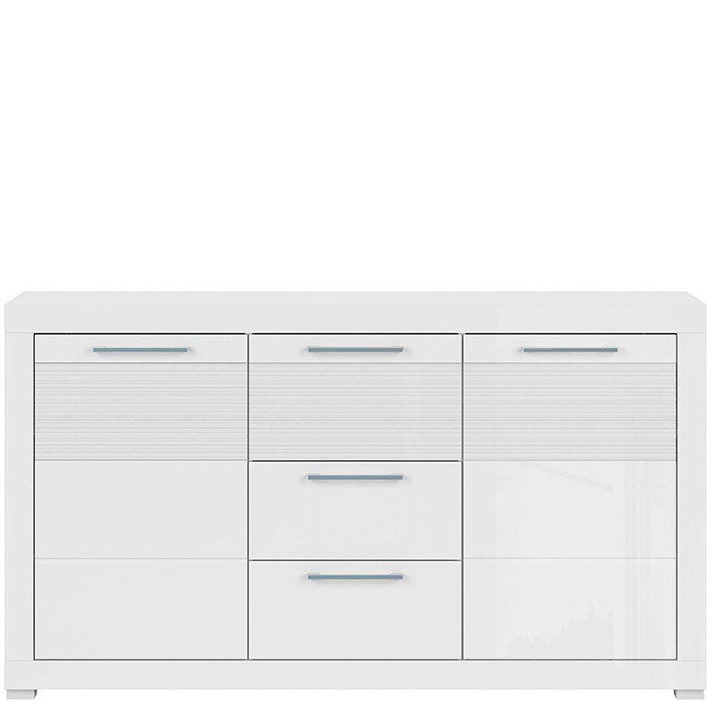 FLAMES BRW KOM2D3S 2 Door 3 Drawer High Gloss BLACK RED WHITE Sideboard-White / White Gloss