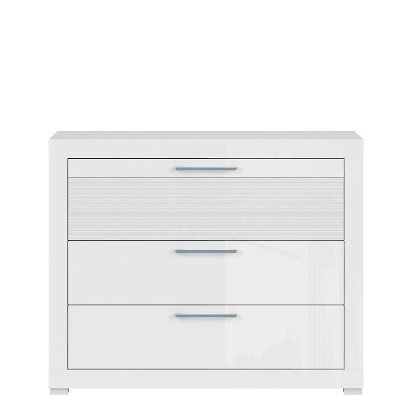 FLAMES BRW KOM3S 3 Drawer High Gloss BLACK RED WHITE Chest of Drawers-White / White Gloss