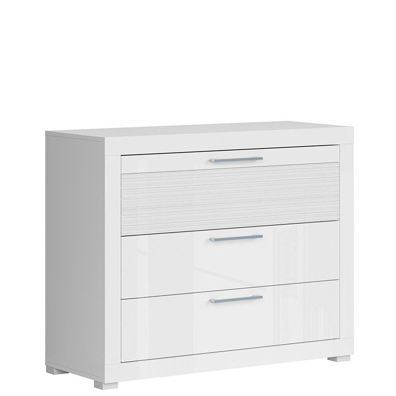 FLAMES BRW KOM3S 3 Drawer High Gloss BLACK RED WHITE Chest of Drawers-White / White Gloss