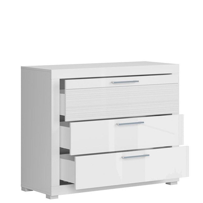 FLAMES BRW KOM3S 3 Drawer High Gloss BLACK RED WHITE Chest of Drawers-White / White Gloss