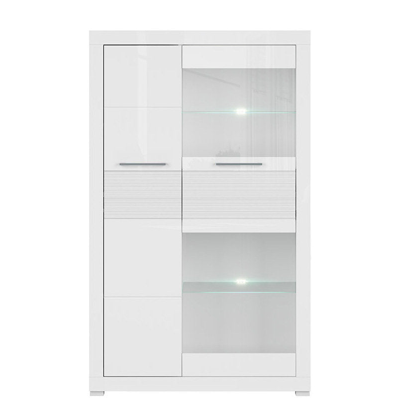 FLAMES BRW REG1D1W 2 Door Glass Fronted High Gloss BLACK RED WHITE Display Cabinet-White / White Gloss