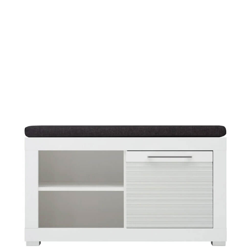 FLAMES BRW REG1D/5/9 1 Door High Gloss Upholstered Seat BLACK RED WHITE Shoe Cabinet-White / White Gloss