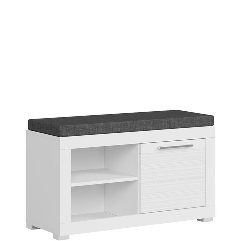 FLAMES BRW REG1D/5/9 1 Door High Gloss Upholstered Seat BLACK RED WHITE Shoe Cabinet-White / White Gloss