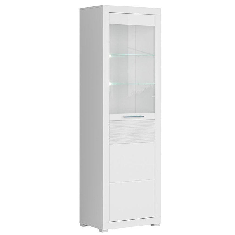 FLAMES BRW REG1W 1 Door Glass Fronted High Gloss BLACK RED WHITE Display Cabinet-White / White Gloss