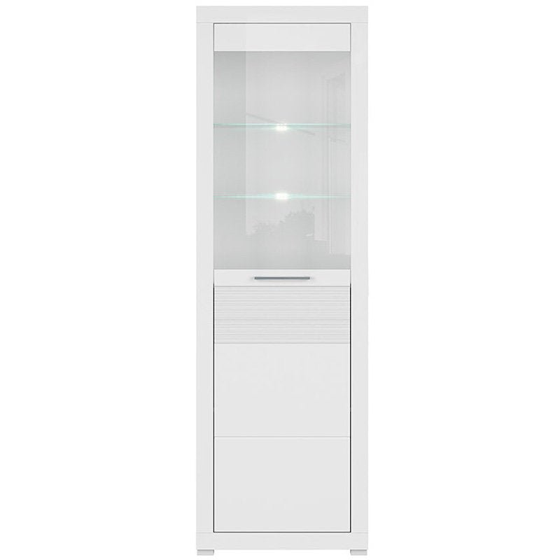 FLAMES BRW REG1W 1 Door Glass Fronted High Gloss BLACK RED WHITE Display Cabinet-White / White Gloss