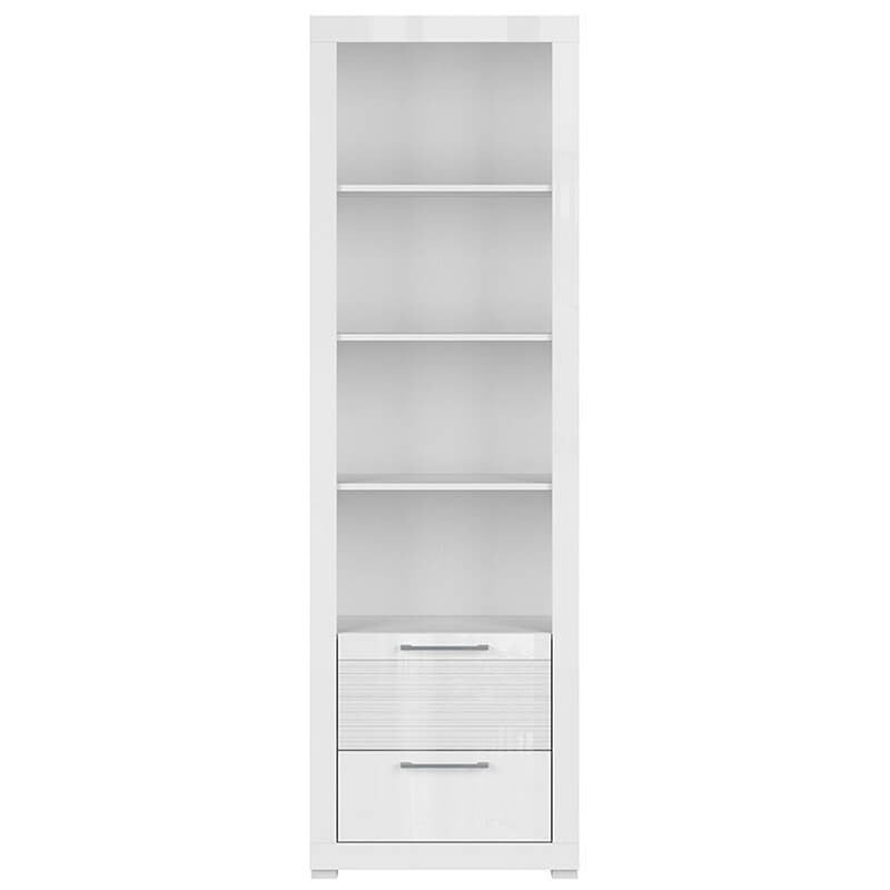 FLAMES BRW REG2S 2 Drawer High Gloss Tall BLACK RED WHITE Bookcase-White / White Gloss