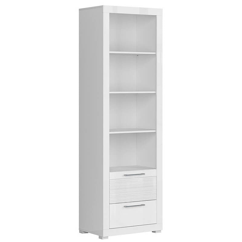 FLAMES BRW REG2S 2 Drawer High Gloss Tall BLACK RED WHITE Bookcase-White / White Gloss