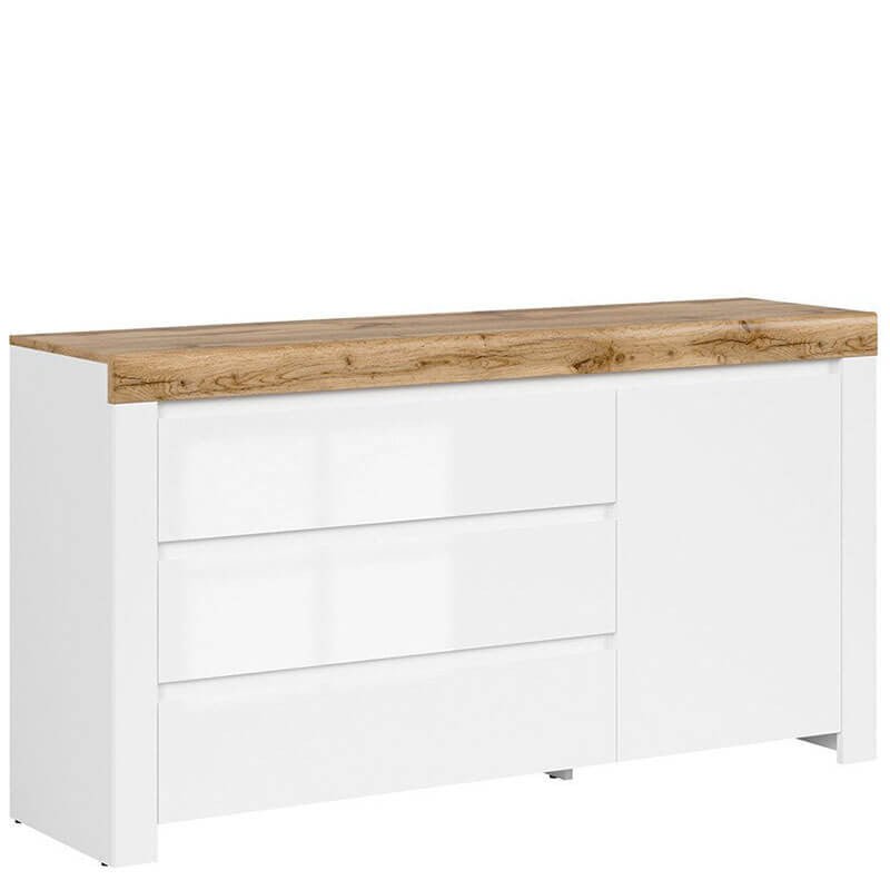 HOLTEN BRW KOM1D3S 1 Door 3 Drawer BLACK RED WHITE Sideboard-White / Wotan Oak / White Gloss