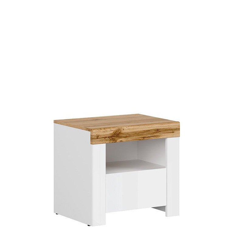 HOLTEN BRW KOM1S 1 Drawer BLACK RED WHITE Bedside Table-White / Wotan Oak / White Gloss