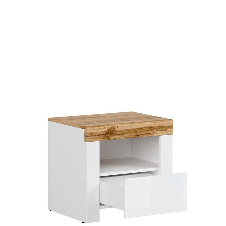 HOLTEN BRW KOM1S 1 Drawer BLACK RED WHITE Bedside Table-White / Wotan Oak / White Gloss