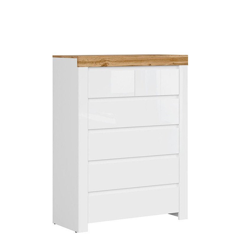 HOLTEN BRW KOM6S 6 Drawer BLACK RED WHITE Chest of Drawers-White / Wotan Oak / White Gloss