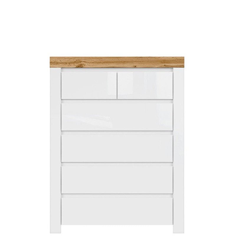 HOLTEN BRW KOM6S 6 Drawer BLACK RED WHITE Chest of Drawers-White / Wotan Oak / White Gloss