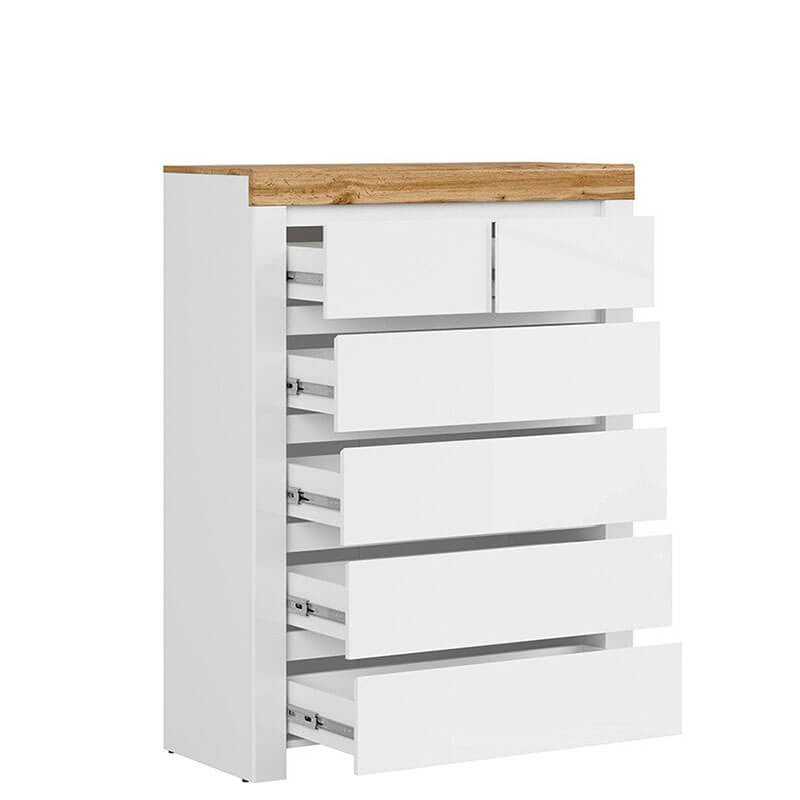 HOLTEN BRW KOM6S 6 Drawer BLACK RED WHITE Chest of Drawers-White / Wotan Oak / White Gloss