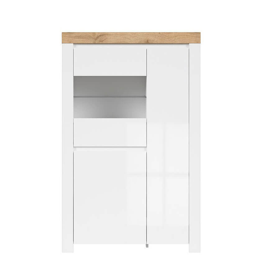 HOLTEN BRW REG2D1W 3 Door Glass Fronted Low BLACK RED WHITE Display Cabinet-White / Wotan Oak / White Gloss