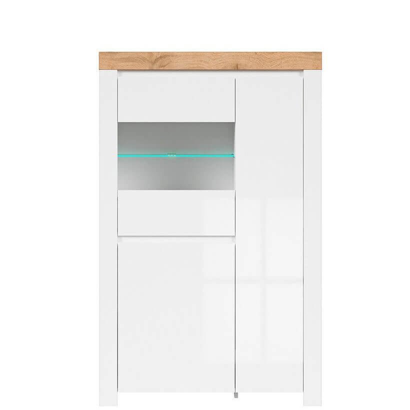 HOLTEN BRW REG2D1W+LED 3 Door Glass Fronted LED BLACK RED WHITE Display Cabinet-White / Wotan Oak / White Gloss