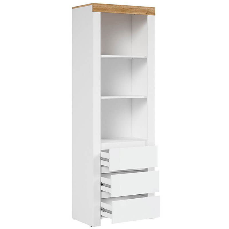 HOLTEN BRW REG3S 3 Drawer Tall BLACK RED WHITE Bookcase-White / Wotan Oak / White Gloss