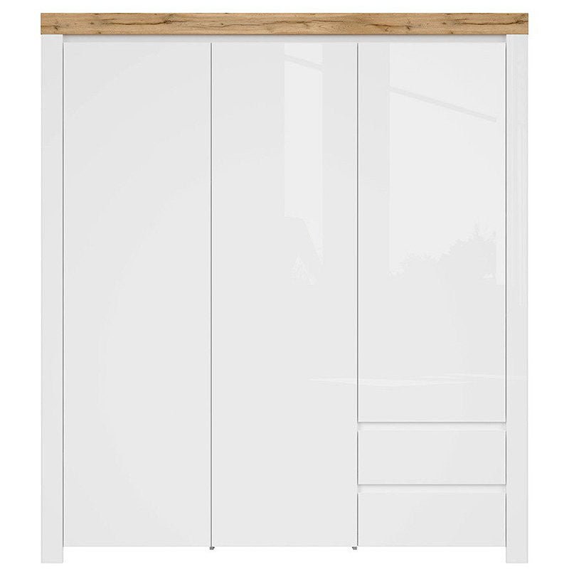 HOLTEN BRW SZF3D2S 2 Drawer 3 Door BLACK RED WHITE Wardrobe-White / Wotan Oak / White Gloss