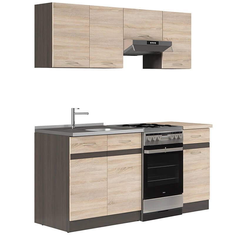 JUNONA LINE 170 Sonoma BLACK RED WHITE Kitchen Furniture Set-Wenge / Sonoma Oak