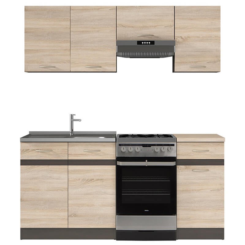 JUNONA LINE 170 Sonoma BLACK RED WHITE Kitchen Furniture Set-Wenge / Sonoma Oak