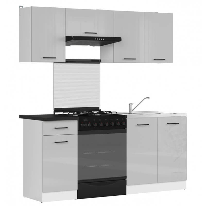 JUNONA LINE 180 BBL Grey Gloss BLACK RED WHITE Kitchen Furniture Set-White / Light Grey Gloss