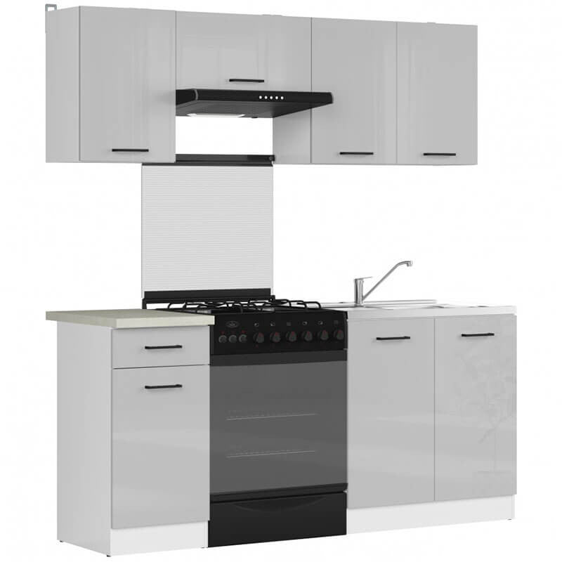 JUNONA LINE 180 BBL Grey Gloss BLACK RED WHITE Kitchen Furniture Set-White / Light Grey Gloss