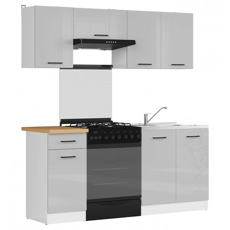 JUNONA LINE 180 BBL Grey Gloss BLACK RED WHITE Kitchen Furniture Set-White / Light Grey Gloss