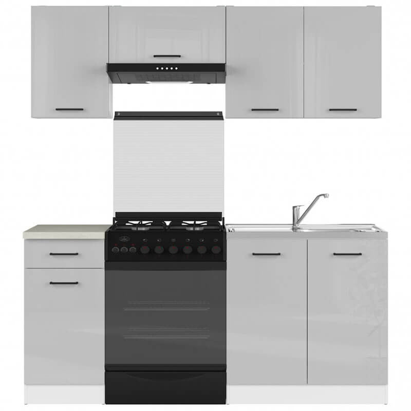 JUNONA LINE 180 BBL Grey Gloss BLACK RED WHITE Kitchen Furniture Set-White / Light Grey Gloss