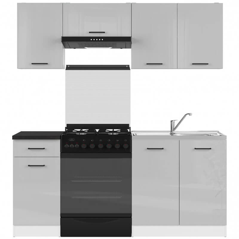 JUNONA LINE 180 BBL Grey Gloss BLACK RED WHITE Kitchen Furniture Set-White / Light Grey Gloss