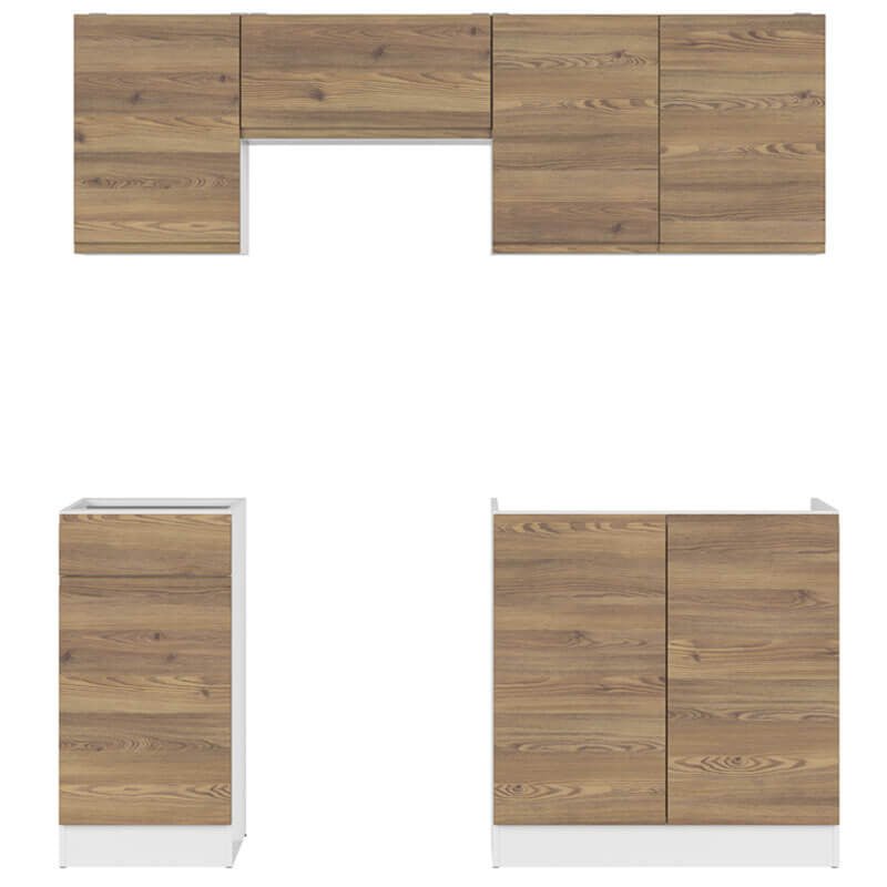 JUNONA LINE 180 BBL Sibiu Gold Larch BLACK RED WHITE Kitchen Furniture Set-White / Sibiu Gold Larch